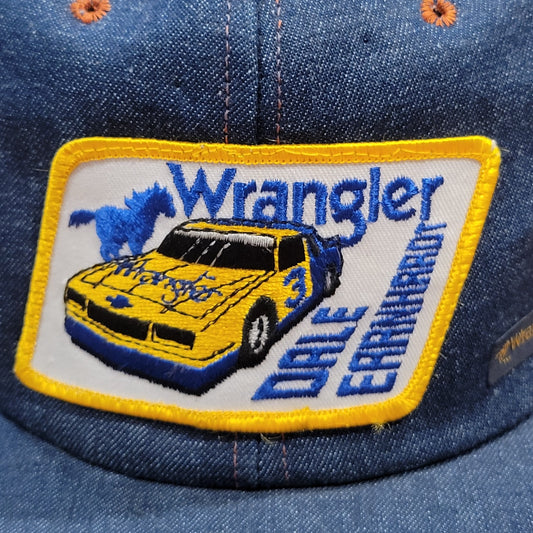 Vintage Dale Earnhardt Wrangler Denim Patch Trucker Hat AJD NASCAR Race 80s