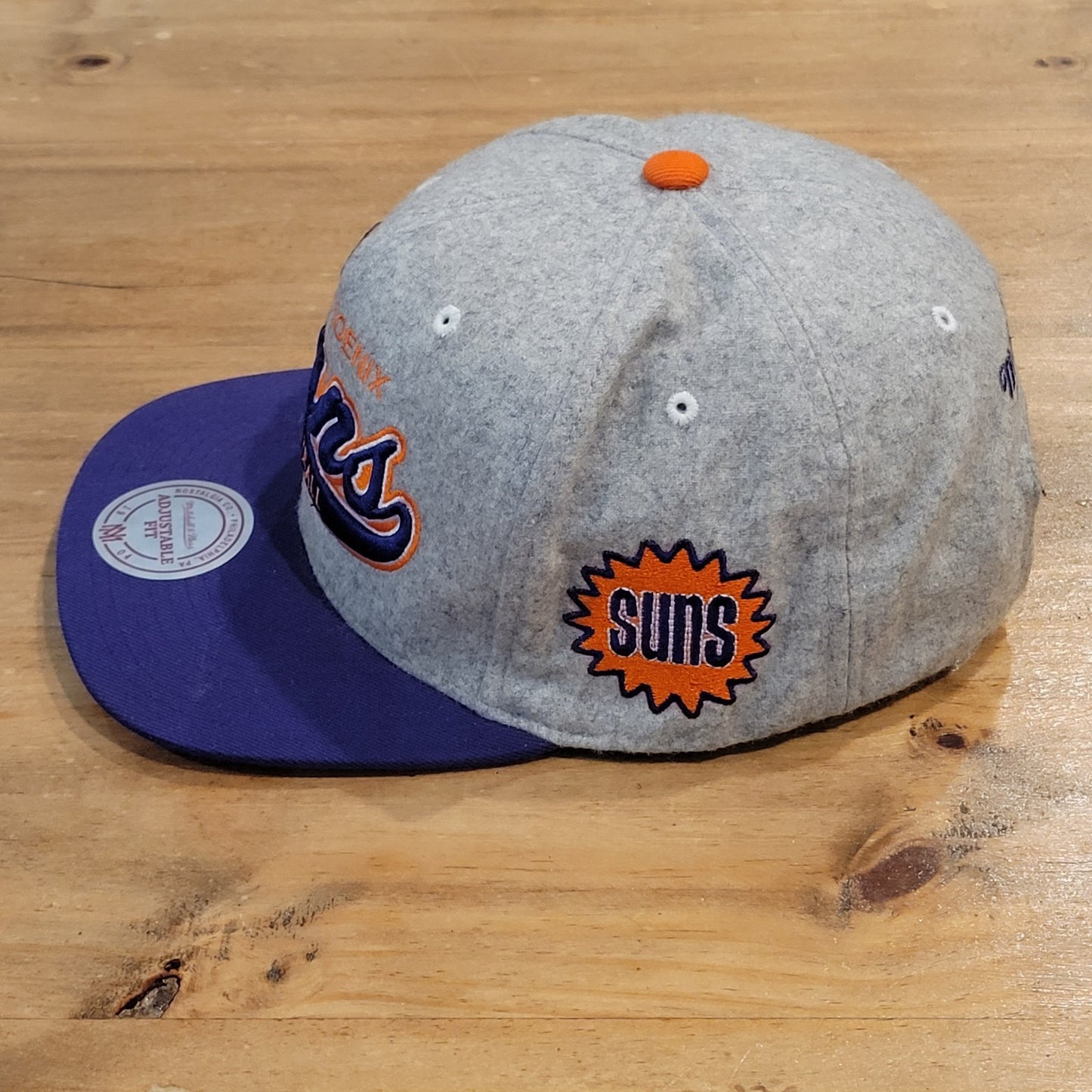 Phoenix Suns Hat Strap Back Mitchell & Ness Tailsweep Script Wool NBA Gray HWC