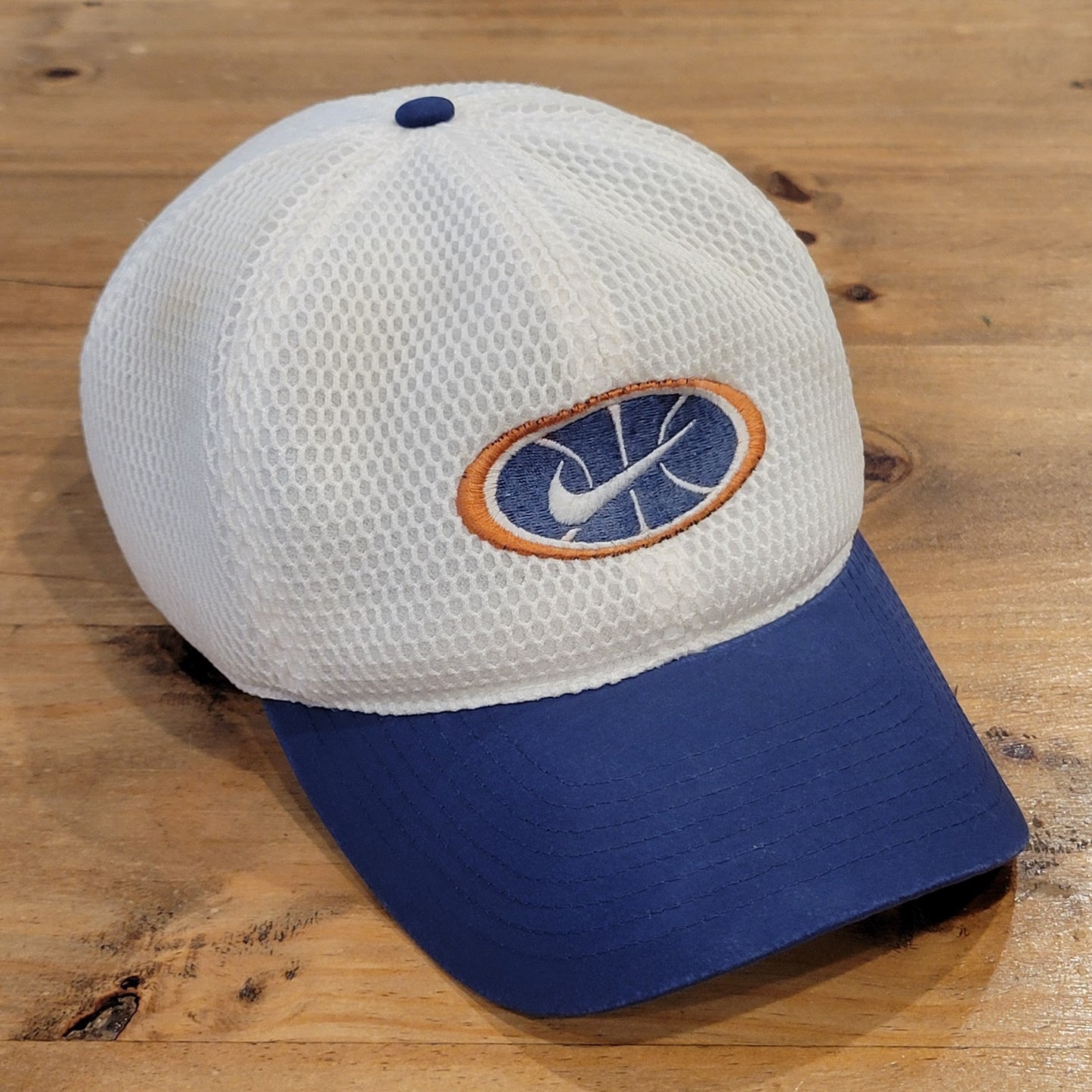 Vintage Nike Basketball Hat Cap Snapback Mesh Swoosh White Blue One Size