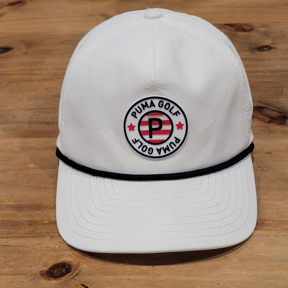 Puma Golf Hat Cap Snapback White Rope Pars & Stripes PVC Round Patch Logo