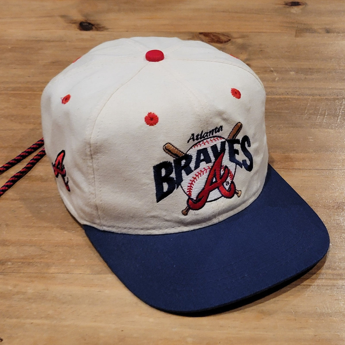 Vintage Atlanta Braves Hat Adjustable Rope 90s MLB Baseball Apparel #1