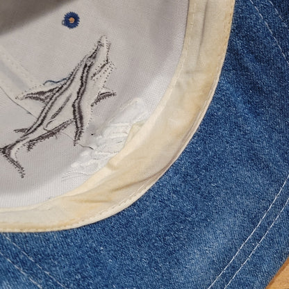 Fiji Shark Embroidered Denim Baseball Cap Hat Blue Tan Contrast Brim Adjustable