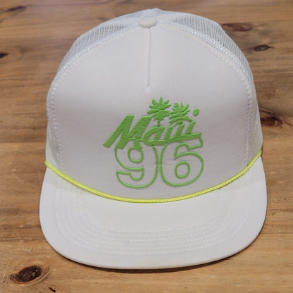 Vintage Maui Hawaii 1996 96 Trucker Hat White Green Neon Rope Beach