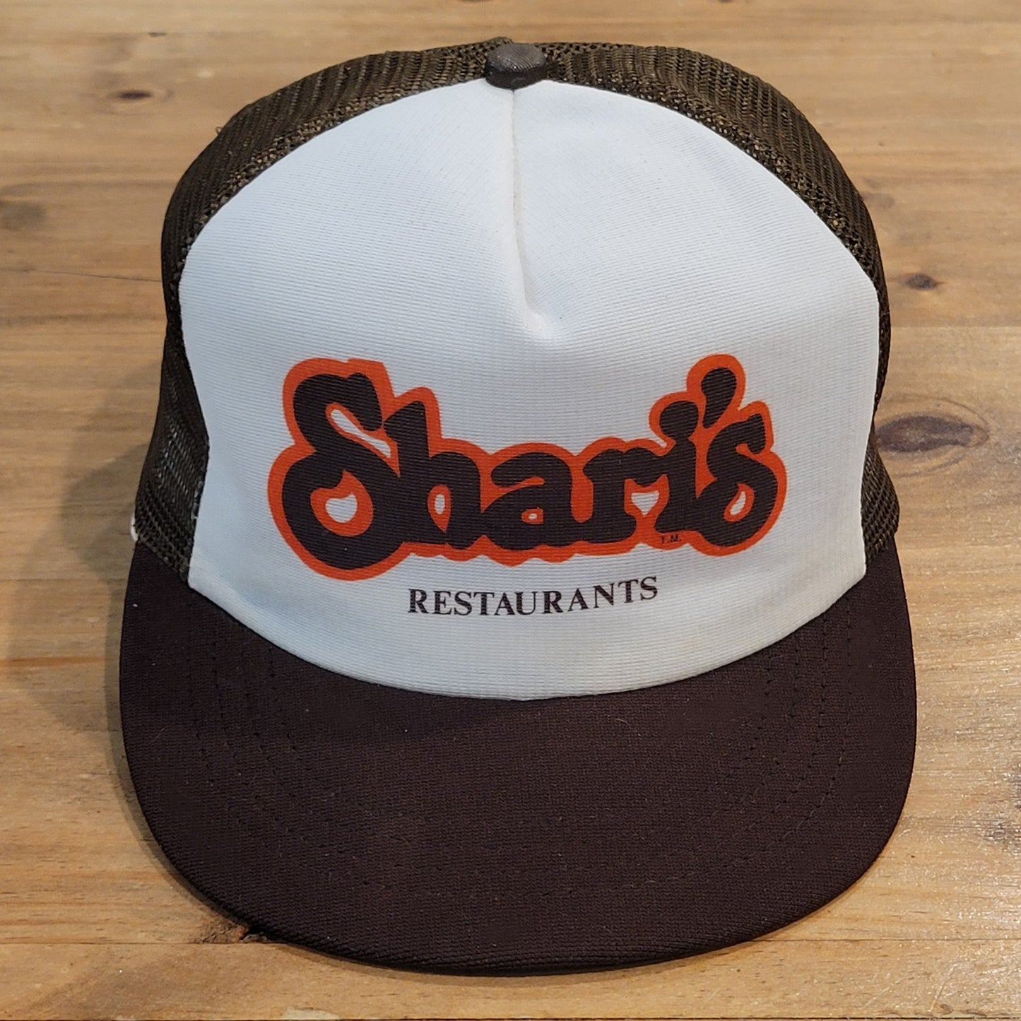 Vintage Shari's Restaurants Hat Snapback 70s 80s Family Food Pies Brown White