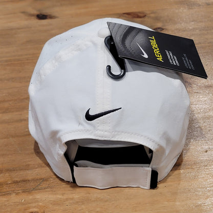 Nike Aero Bill Panel HAt Cap Strap Back White Black Swoosh Running Adjustable
