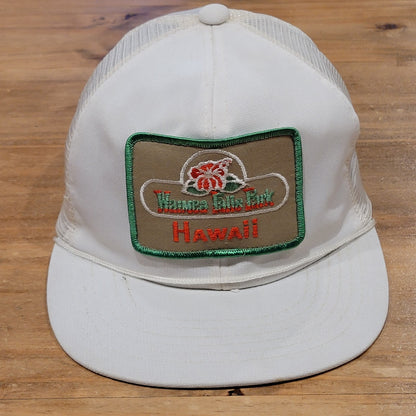 Vintage Waimea Falls Park Hawaii Trucker Hat Snapback White Patch 80s