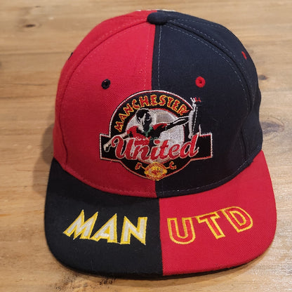 Vintage Machester United Hat Snapback Black Red FC Split Man UTD 90s Wool Blend