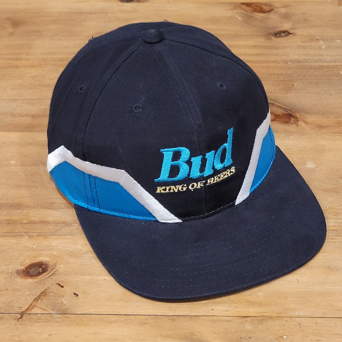 Vintage Bud King Of Beers Hat Snapback Black Blue 90s Anheuser Budweiser NOS