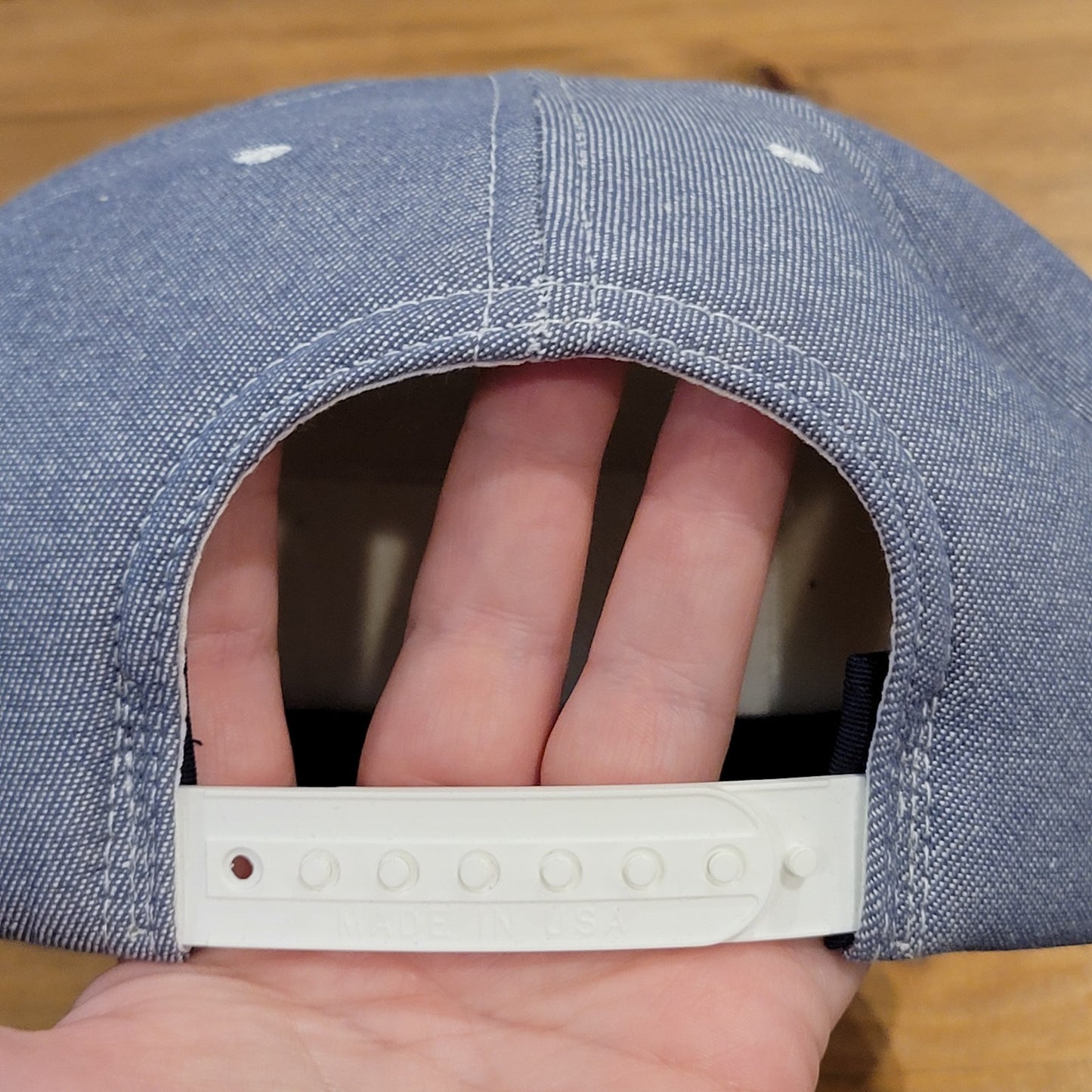 Vintage Irving Materials Denim Trucker Hat Snapback Big Patch imi Made USA Foam