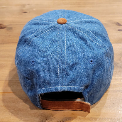 Fiji Shark Embroidered Denim Baseball Cap Hat Blue Tan Contrast Brim Adjustable