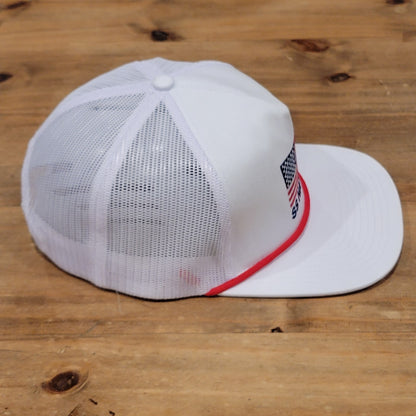 Southern String Hat Snapback USA Flag Rope Trucker Mesh Back White Western