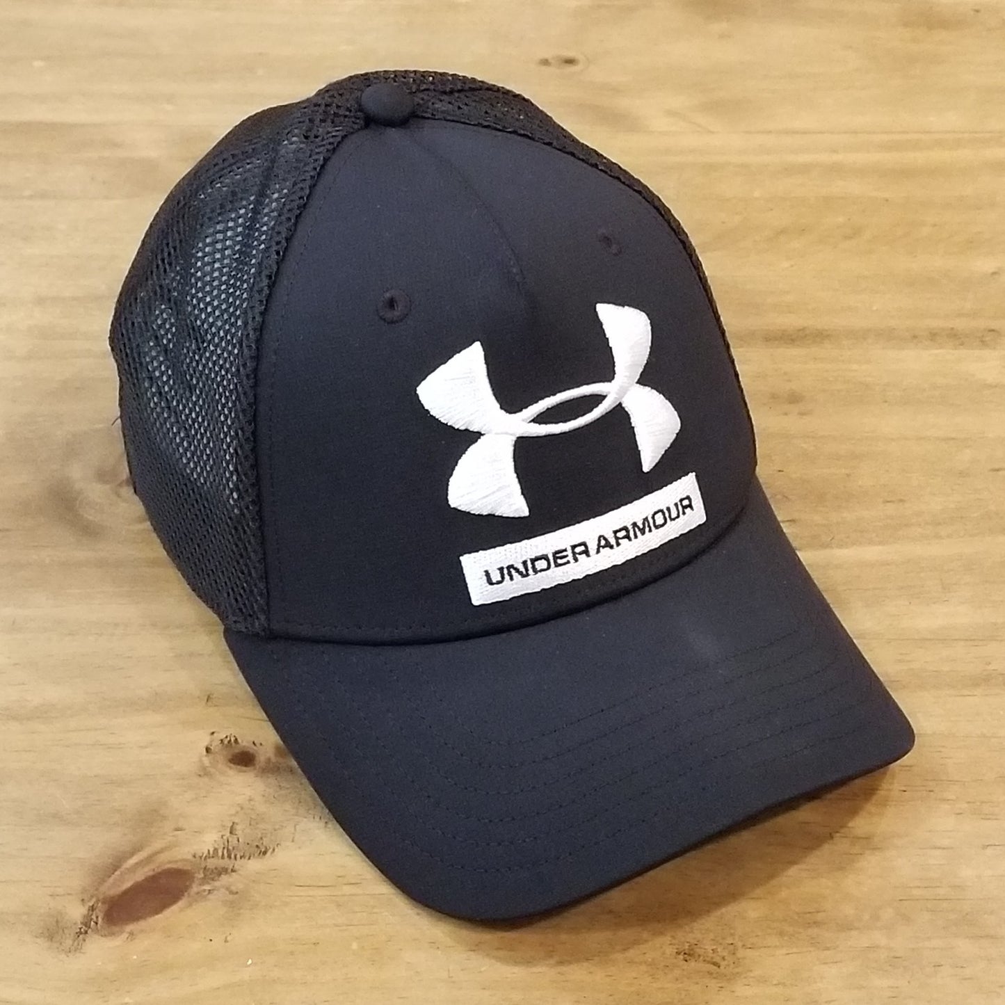 Under Armour Hat Cap Snapback Black Mesh Back White UA Big Logo One Size