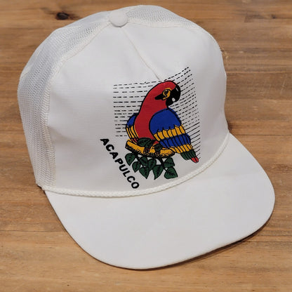 Vintage Acapulco Hat Snapback Trucker Rope Bird Macaw Jungle Forrest