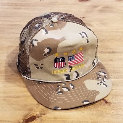 Vintage Desert Storm Hat Trucker Sand Camo Camouflage Star Victory Military