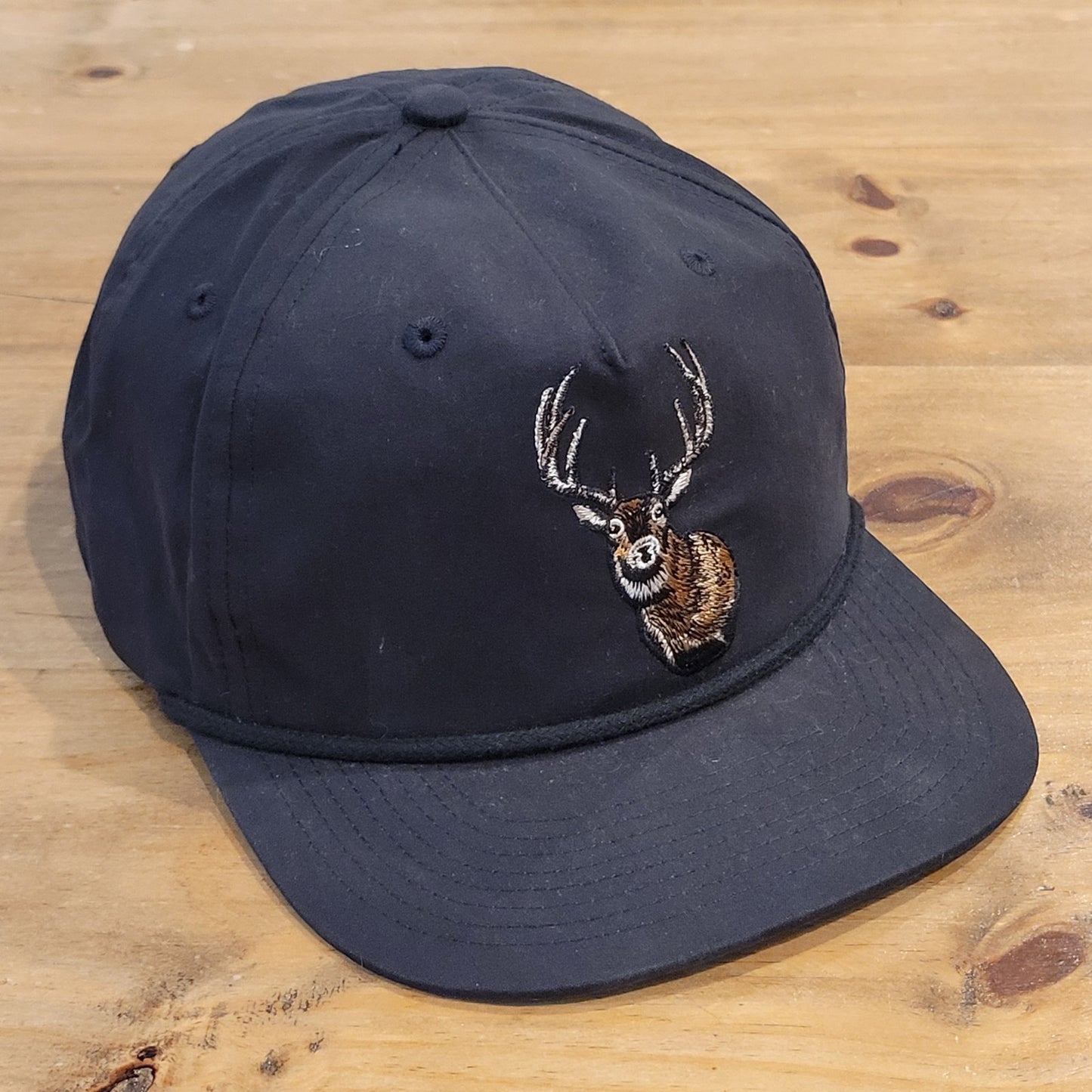 Duck Camp Deer Buck Embroidered Hat Snapback Black Hunt Hunting Rope One Size