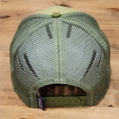 Patagonia Hat Snapback Green Trucker Mesh Back Outdoor Mountain Spell Out Faded