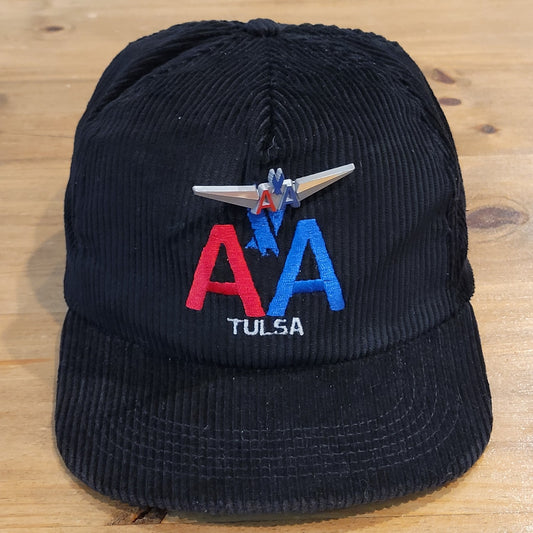 Vintage American Airlines Corduroy Hat Snapback Tulsa Oklahoma Jet Airline 80s