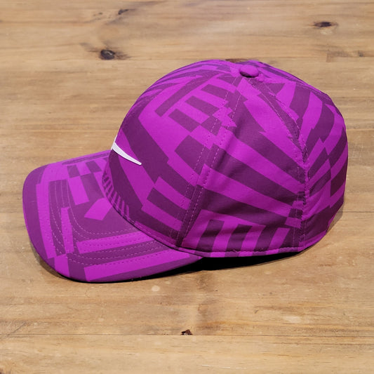 Nike Hat Size M/L Golf Tennis Classic99 Purple Geometric Striped Swoosh Flex Fit