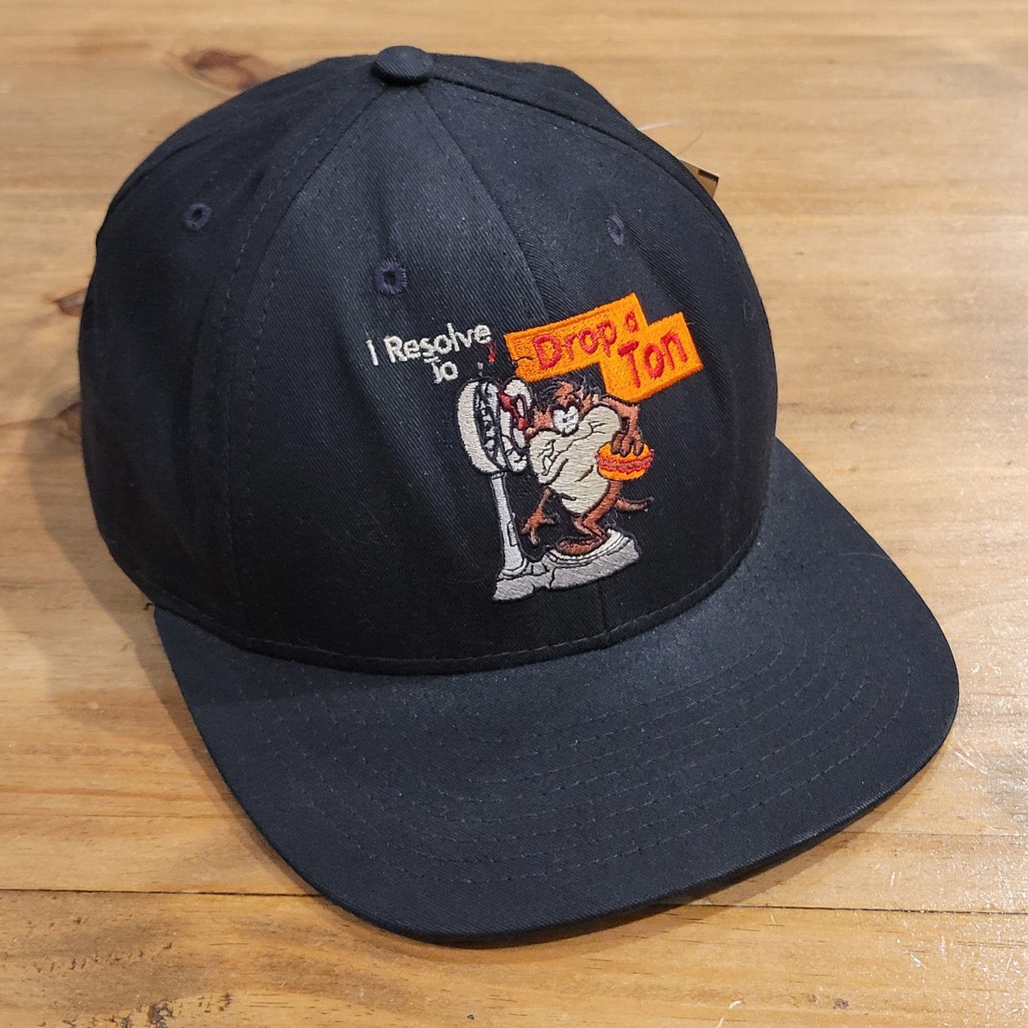 Vintage Taz Hat Snapback Black Drop a Ton Weight Funny Tasmanian Devil 1996 NOS