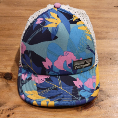 Patagonia Duckbill Trucker Hat Hawaiian Aloha Floral Mesh Run Surf Cap OSFM Blue