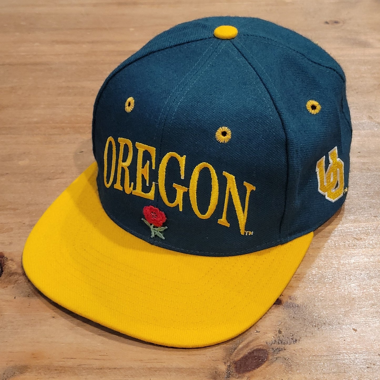 Vintage Oregon Ducks Hat The Game Wool Arch Spell Out Snapback Green 90s