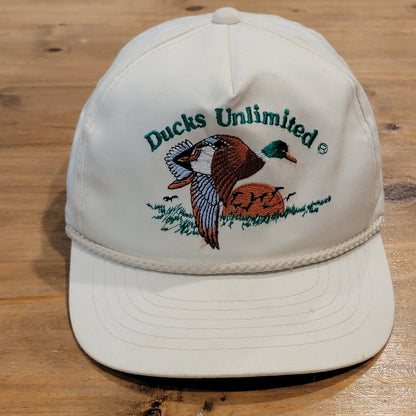 Vintage Ducks Unlimited Hat Snapback White Team DU Rope 90s Embroidered Duck