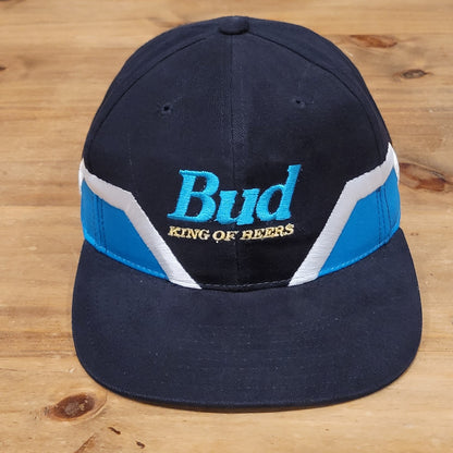 Vintage Bud King Of Beers Hat Snapback Black Blue 90s Anheuser Budweiser NOS