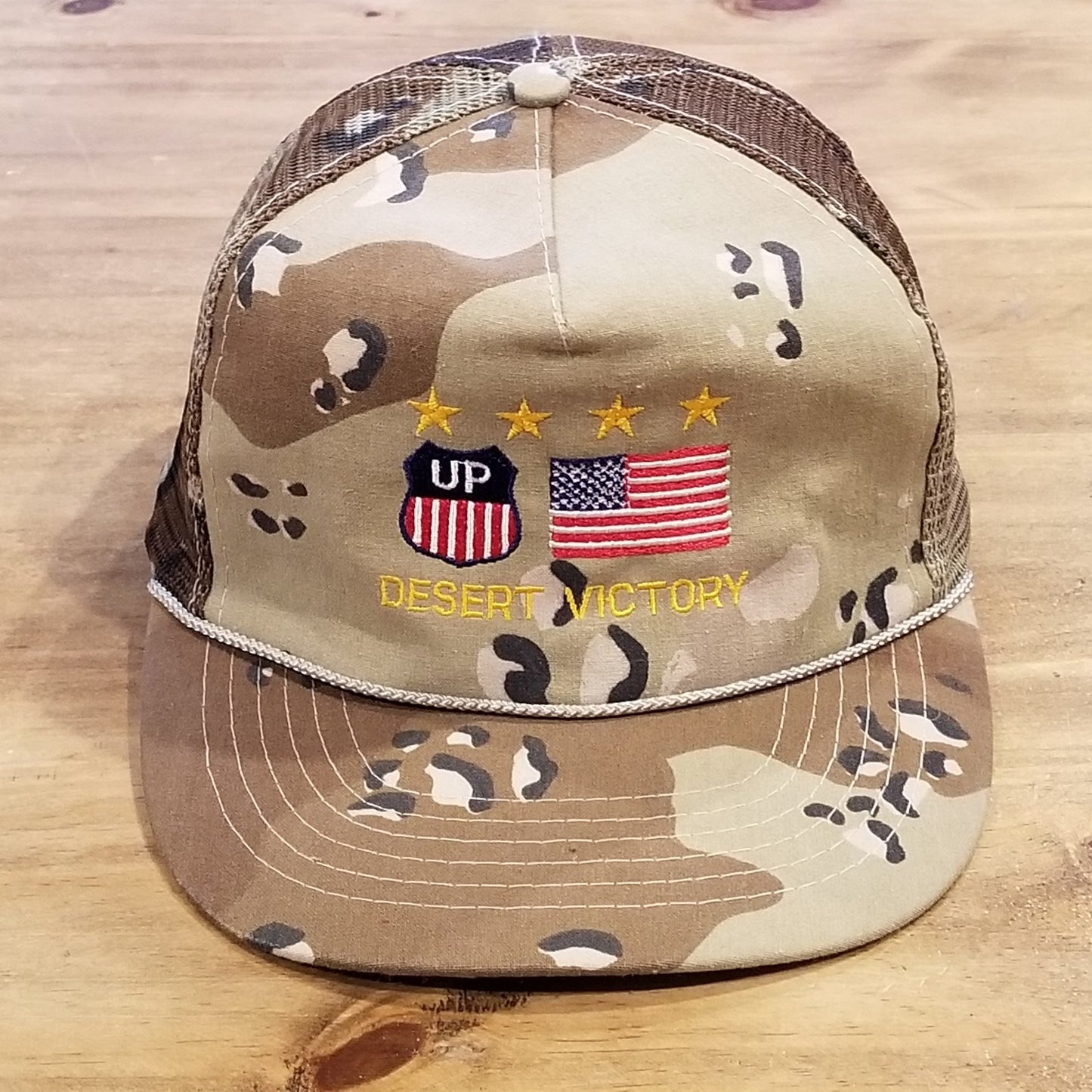Vintage Desert Storm Hat Trucker Sand Camo Camouflage Star Victory Military