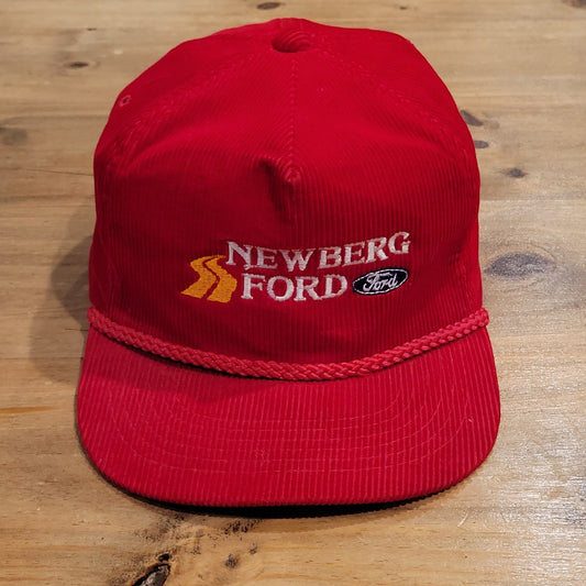 Vintage Ford Corduroy Hat Red Rope Newberg 80s 90s Car Truck Dealer One Size