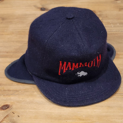 VTG Mammoth Mountain Ski Hat Cap Ear Flaps Navy Blue Wool Winter Snow Resort 90s