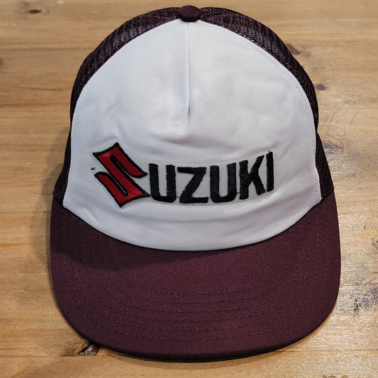 Vintage Suzuki Hat Cap Snapback Motorcycle Car Race 70s 80s Made USA Red White