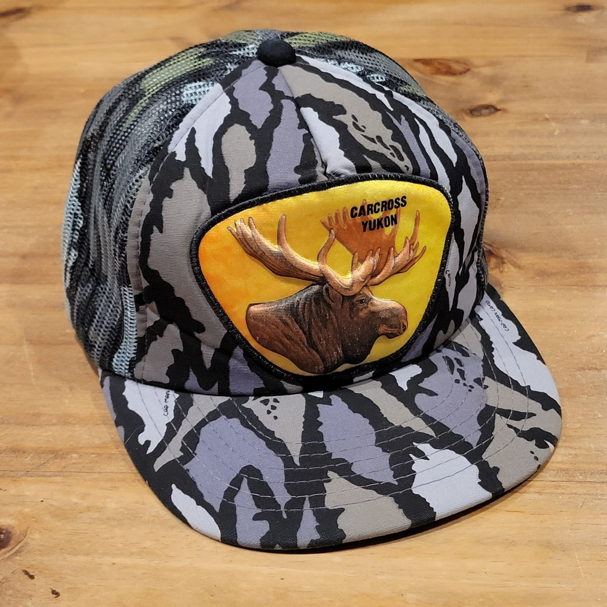 Vintage Carcross Yukon Moose Hunting Camo Camouflage Trucker Hat 80s Patch