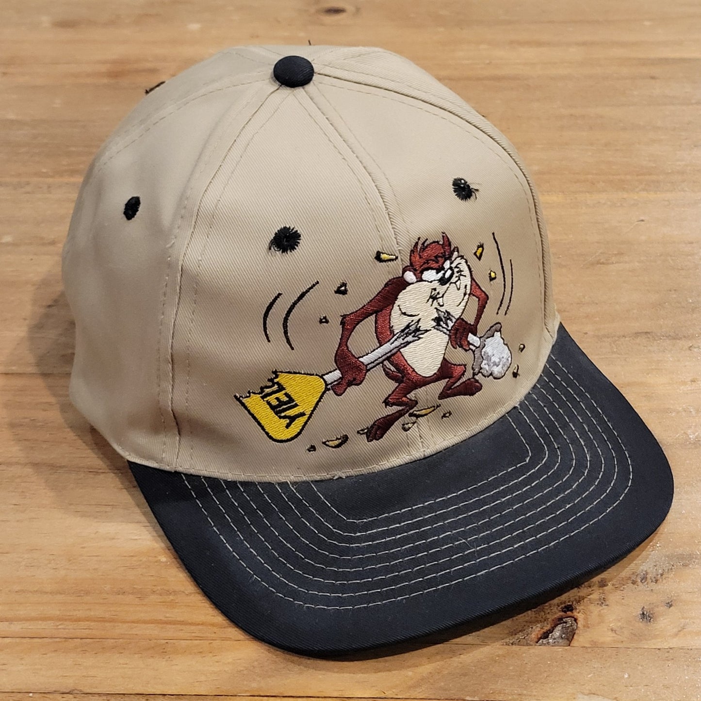 Vintage Taz Tasmanian Devil Six Flags Hat Brown Yield Sign One Size 90s 1997