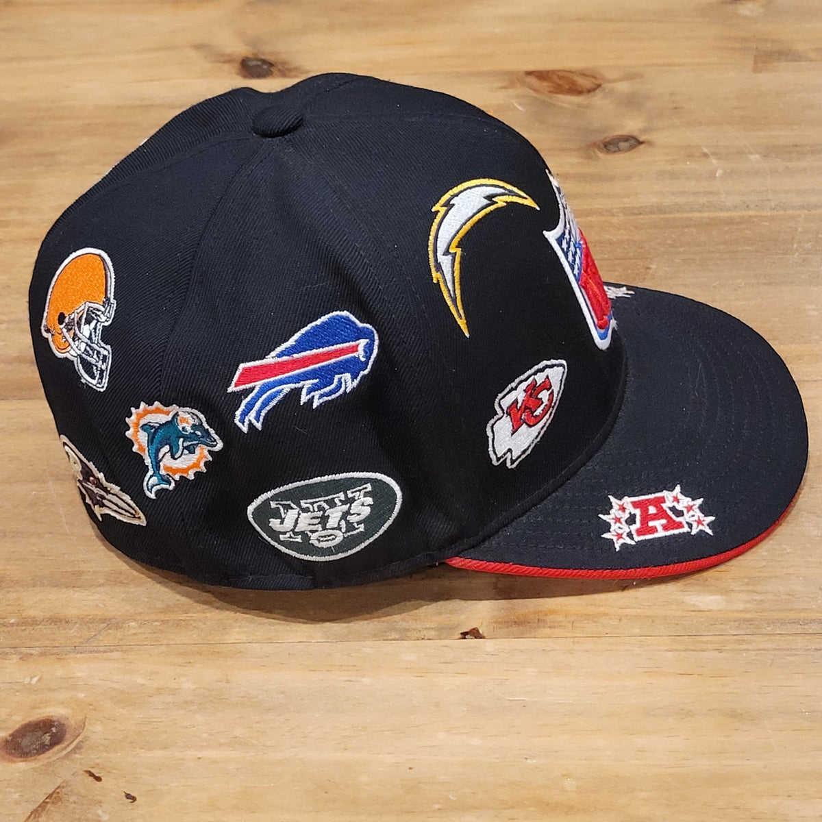 Vintage NFL Teams AOP Allover Reebok Hat Wool Black Shield Logos AFC 7 3/8 Fitte