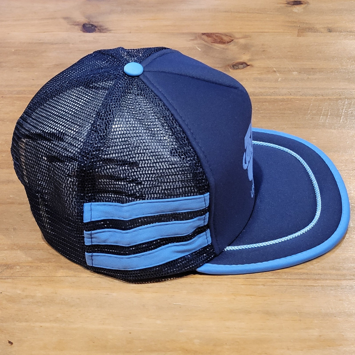 Vintage Car Quest 3 Stripe Trucker Hat Cap Snapback Blue Mesh Back 80s 90s