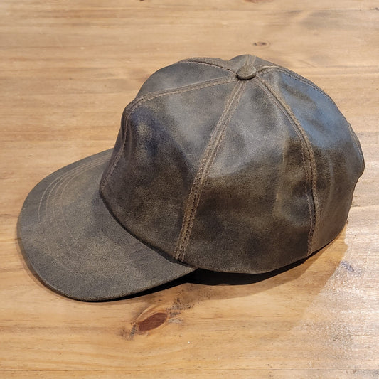 Vtg Cabela's Genuine Leather Hunting Hat Cap Strapback Made in USA Brown Sidney