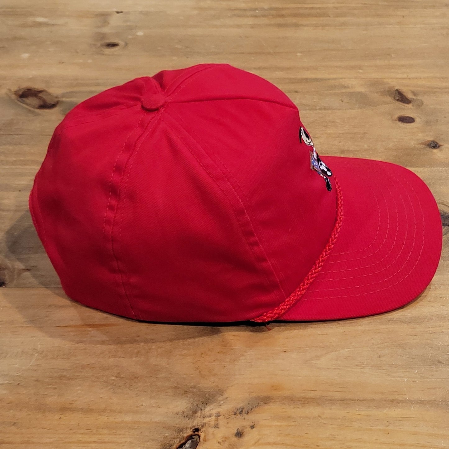 Vintage 1994 World Cup Snickers Striker Dog Mascot Snapback Hat Red USA 94 Cap