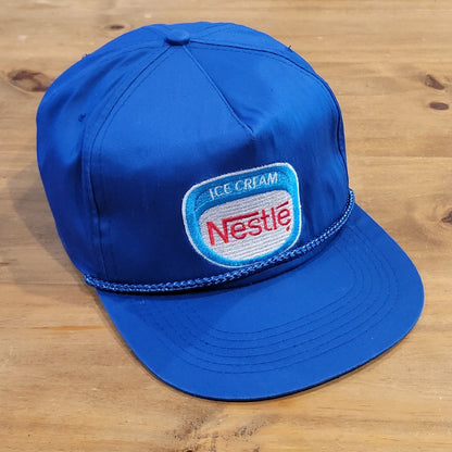 Vintage Nestle Ice Cream Delivery Trucker Hat Cap Snapback Rope Blue VTG
