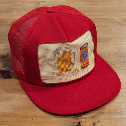 Vintage Beer Hat Snapback Cross stich Patch Trucker 80s 90s Seebo's Creations