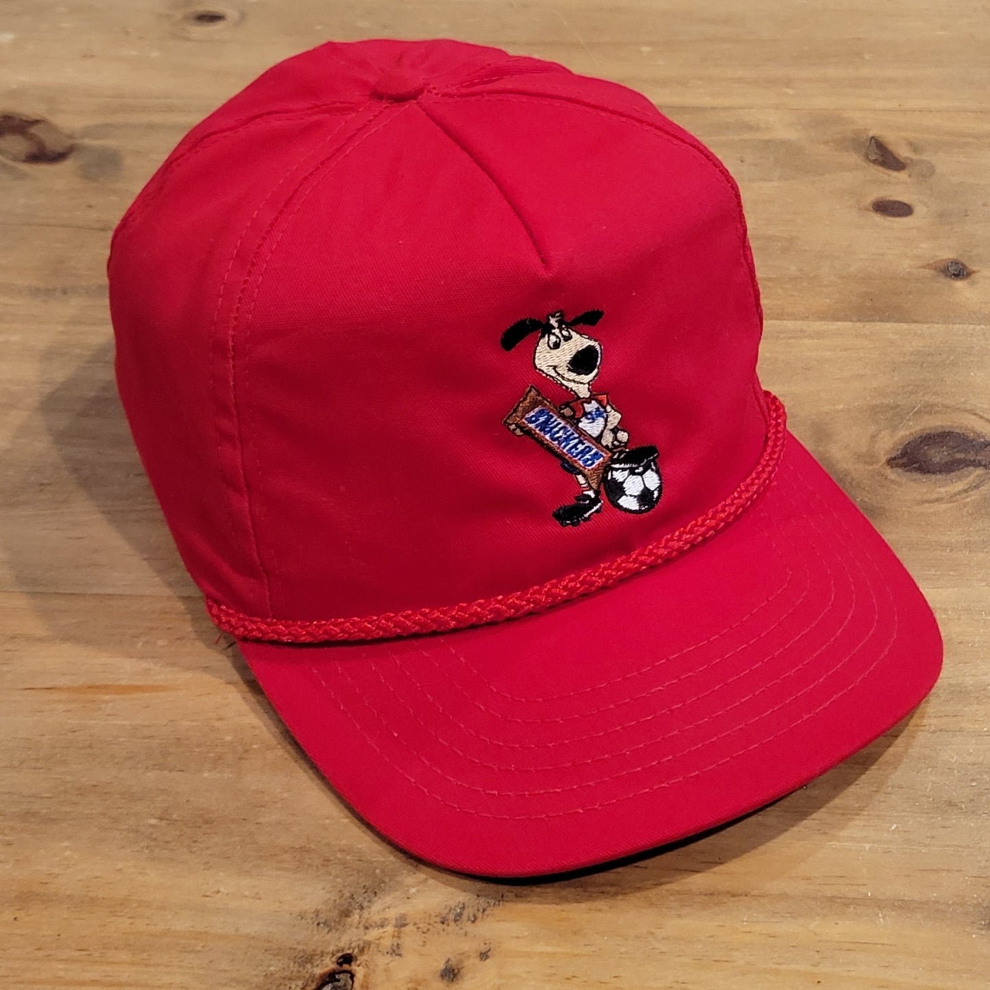 Vintage 1994 World Cup Snickers Striker Dog Mascot Snapback Hat Red USA 94 Cap