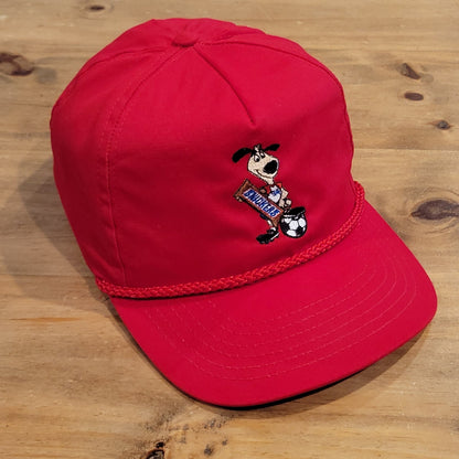 Vintage 1994 World Cup Snickers Striker Dog Mascot Snapback Hat Red USA 94 Cap