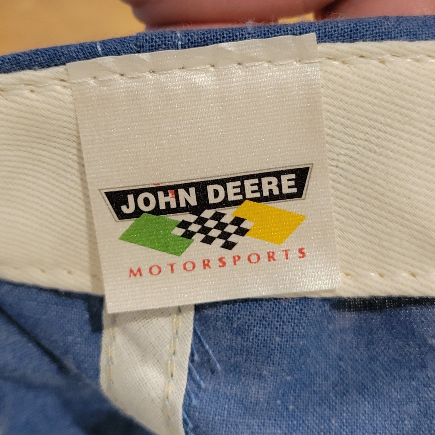 Vintage John Deere Motorsports Hat Snapback Blue Denim NASCAR Chad Little