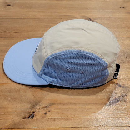 The North Face 5 Panel Hat Cap Beige Blue Lightweight Nylon Hiking Running
