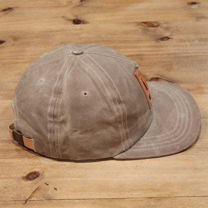 Vintage Alaska AK Waxed Cotton Hat Leather Strap Patch Made USA Brown
