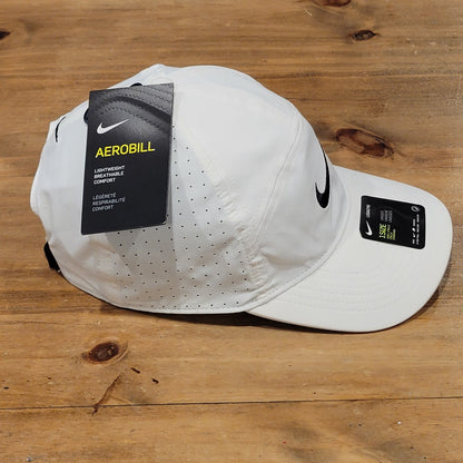 Nike Aero Bill Panel HAt Cap Strap Back White Black Swoosh Running Adjustable