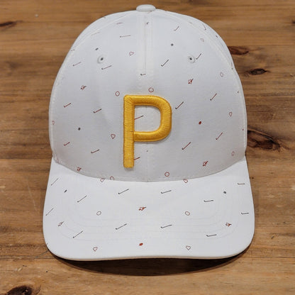Puma Hat Cap Snapback AOP Allover White Yellow P Logo One Size Golf Golfer
