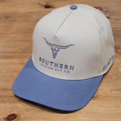 Simply Southern Hat Cap Snapback Beige Blue Cow Steer Skull Logo Cowboy Western