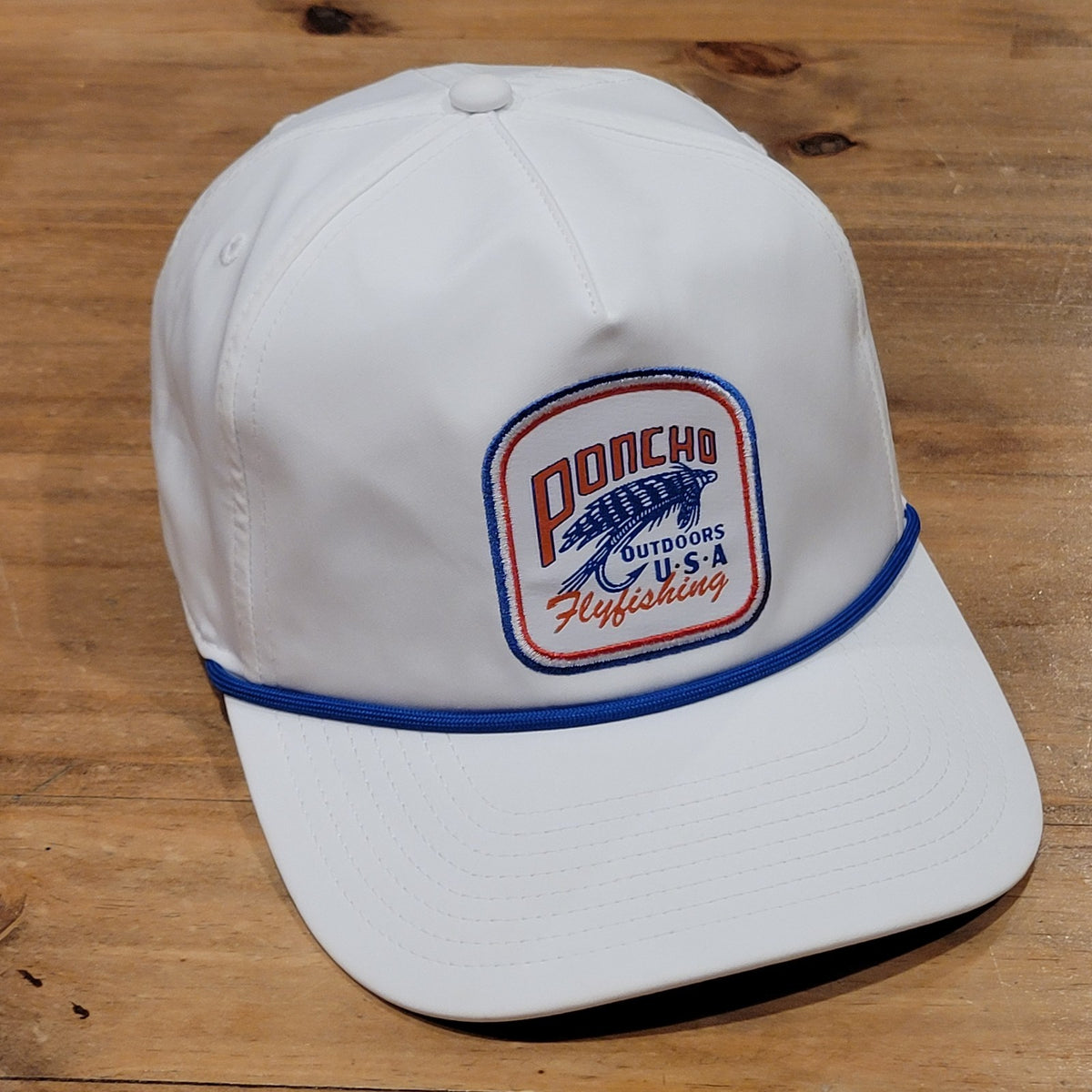 Poncho Outdoors Fly Fishing Hat Cap Snapback White Rope One Size Adjustable
