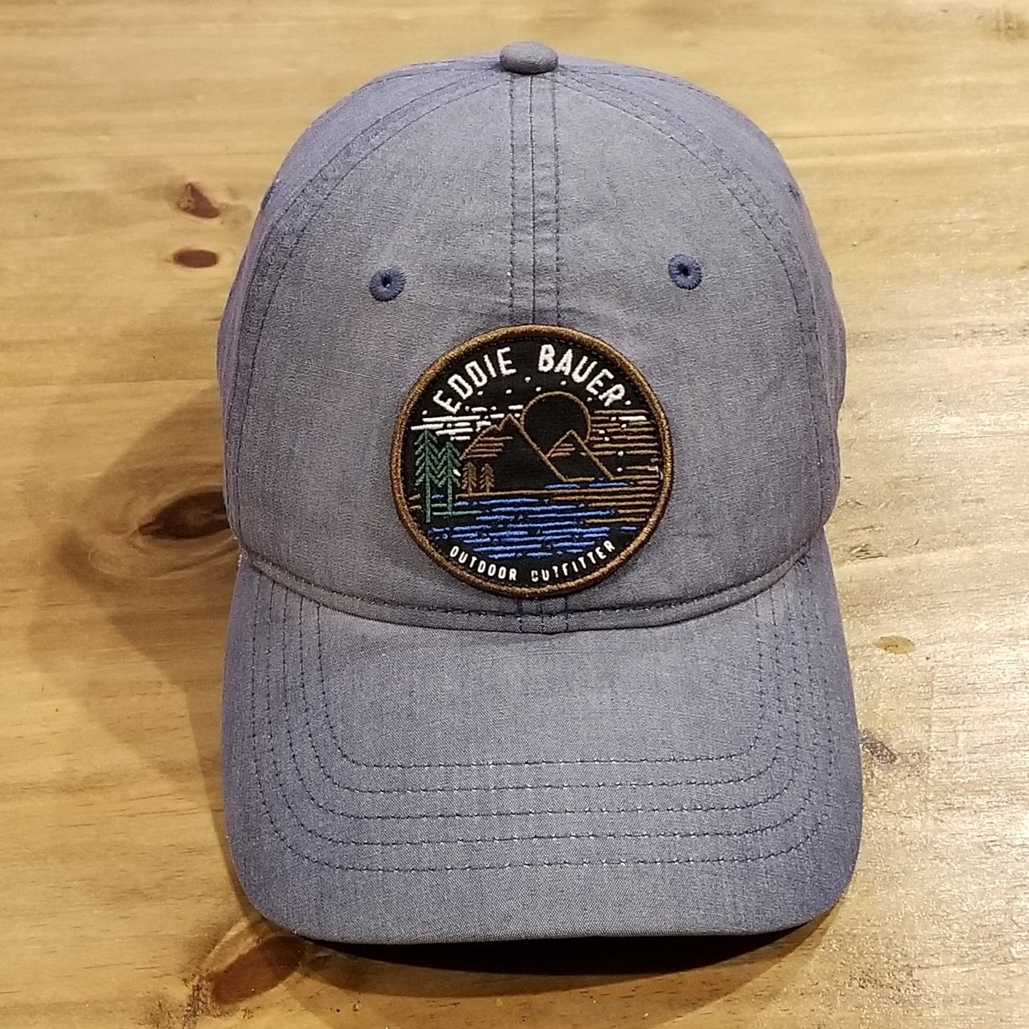 Eddie Bauer Hat Round Circle Patch Mountain Lake Outdoor Logo Hiking Camping
