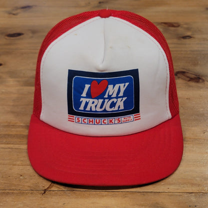 Vintage Schuck's I Love My Truck Trucker Hat Snapback Red 80s 90s Foam Mesh Car